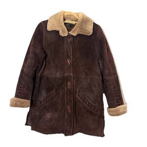 Vintage Bergdorf Goodman Shearling Coat Women’s M Brown Toggle Button Finland